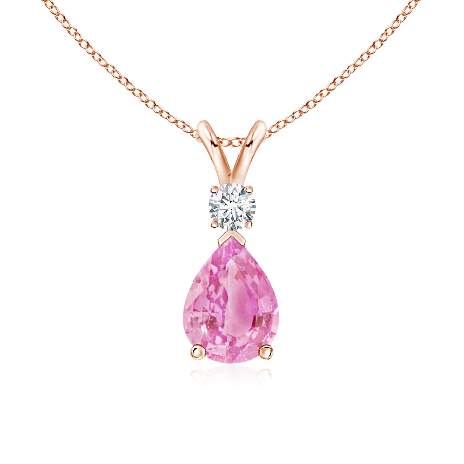 8x6mm A Prong-Set Pink Sapphire Teardrop V-Bale Pendant with Diamond in Rose Gold 