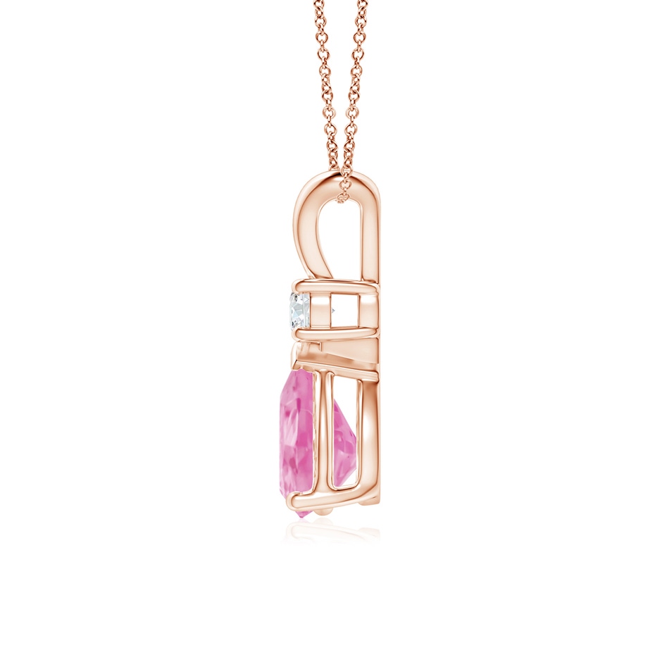 8x6mm A Prong-Set Pink Sapphire Teardrop V-Bale Pendant with Diamond in Rose Gold side 199