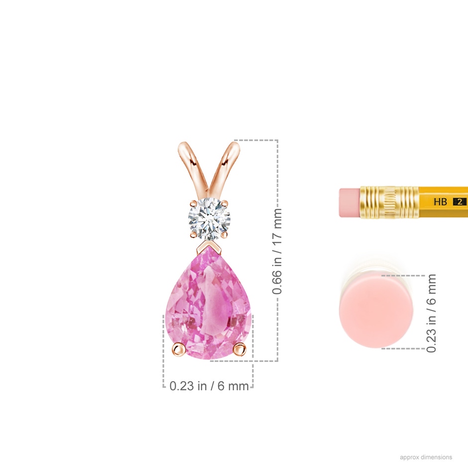 8x6mm A Prong-Set Pink Sapphire Teardrop V-Bale Pendant with Diamond in Rose Gold ruler