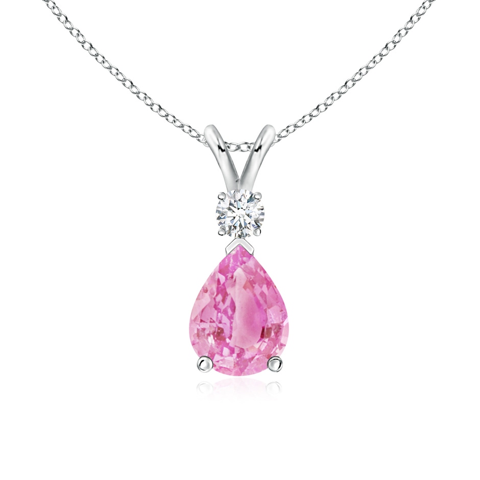 8x6mm A Prong-Set Pink Sapphire Teardrop V-Bale Pendant with Diamond in White Gold 