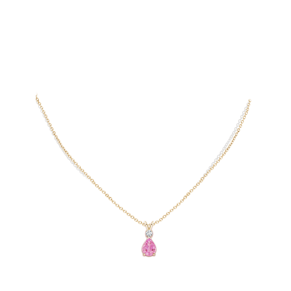 8x6mm A Prong-Set Pink Sapphire Teardrop V-Bale Pendant with Diamond in Yellow Gold pen