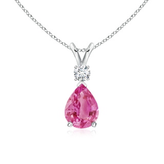8x6mm AAA Pink Sapphire Teardrop Pendant with Diamond in P950 Platinum