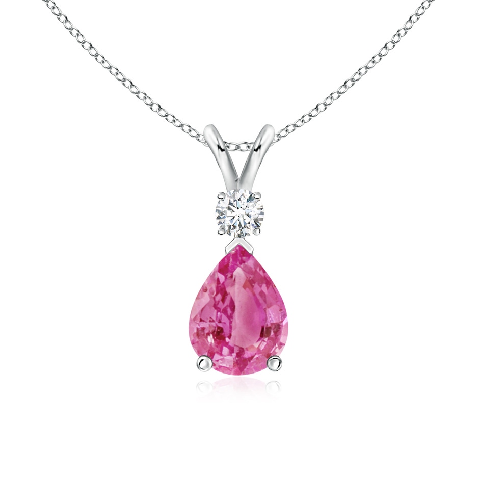 8x6mm AAA Prong-Set Pink Sapphire Teardrop V-Bale Pendant with Diamond in P950 Platinum 