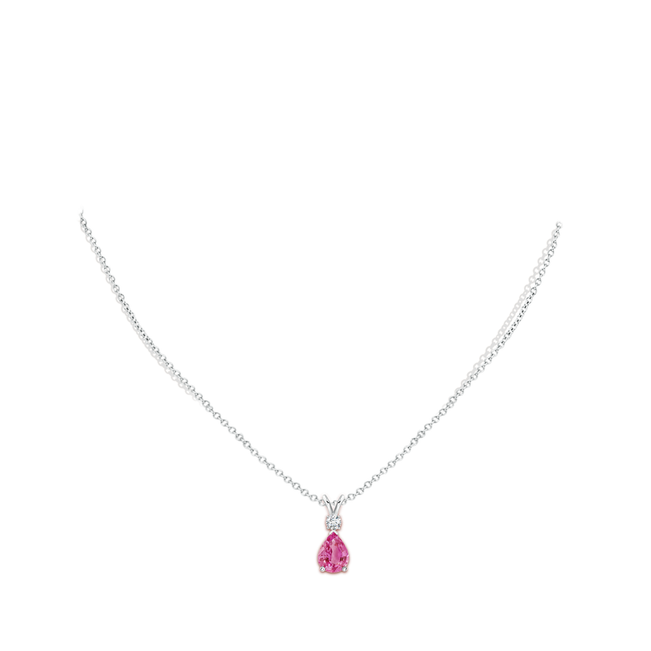 8x6mm AAA Prong-Set Pink Sapphire Teardrop V-Bale Pendant with Diamond in P950 Platinum pen