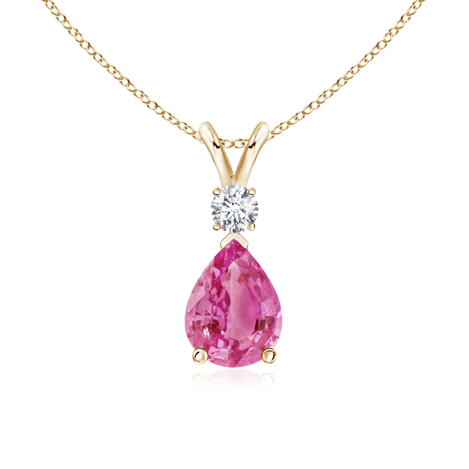 8x6mm AAA Pink Sapphire Teardrop Pendant with Diamond in Yellow Gold 