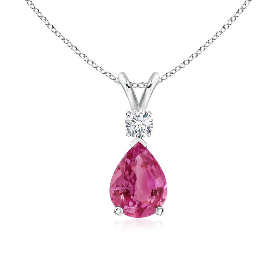 8x6mm AAAA Prong-Set Pink Sapphire Teardrop V-Bale Pendant with Diamond in P950 Platinum 