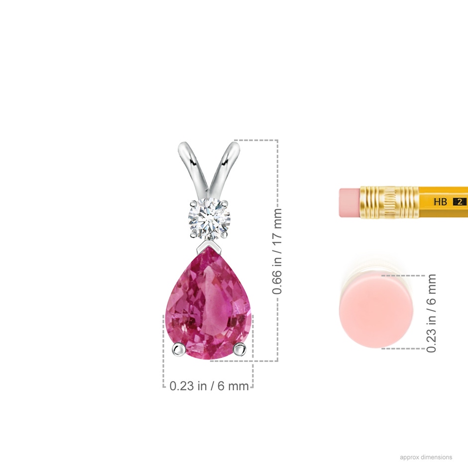 8x6mm AAAA Prong-Set Pink Sapphire Teardrop V-Bale Pendant with Diamond in P950 Platinum ruler