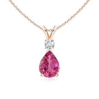 8x6mm AAAA Pink Sapphire Teardrop Pendant with Diamond in Rose Gold