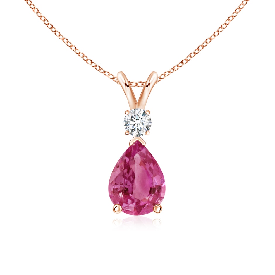 8x6mm AAAA Prong-Set Pink Sapphire Teardrop V-Bale Pendant with Diamond in Rose Gold 