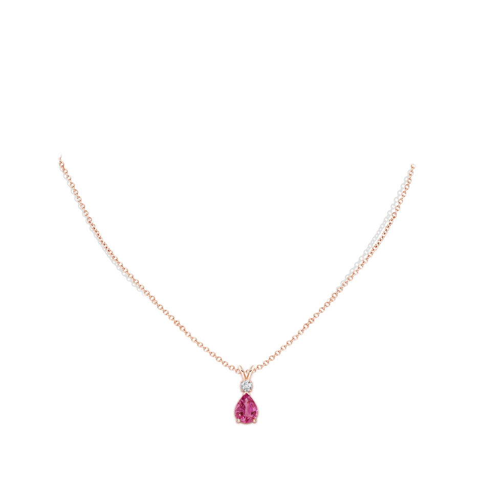8x6mm AAAA Prong-Set Pink Sapphire Teardrop V-Bale Pendant with Diamond in Rose Gold pen
