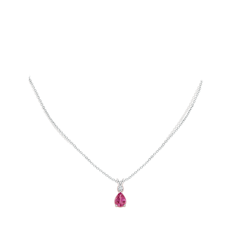 8x6mm AAAA Prong-Set Pink Sapphire Teardrop V-Bale Pendant with Diamond in White Gold pen