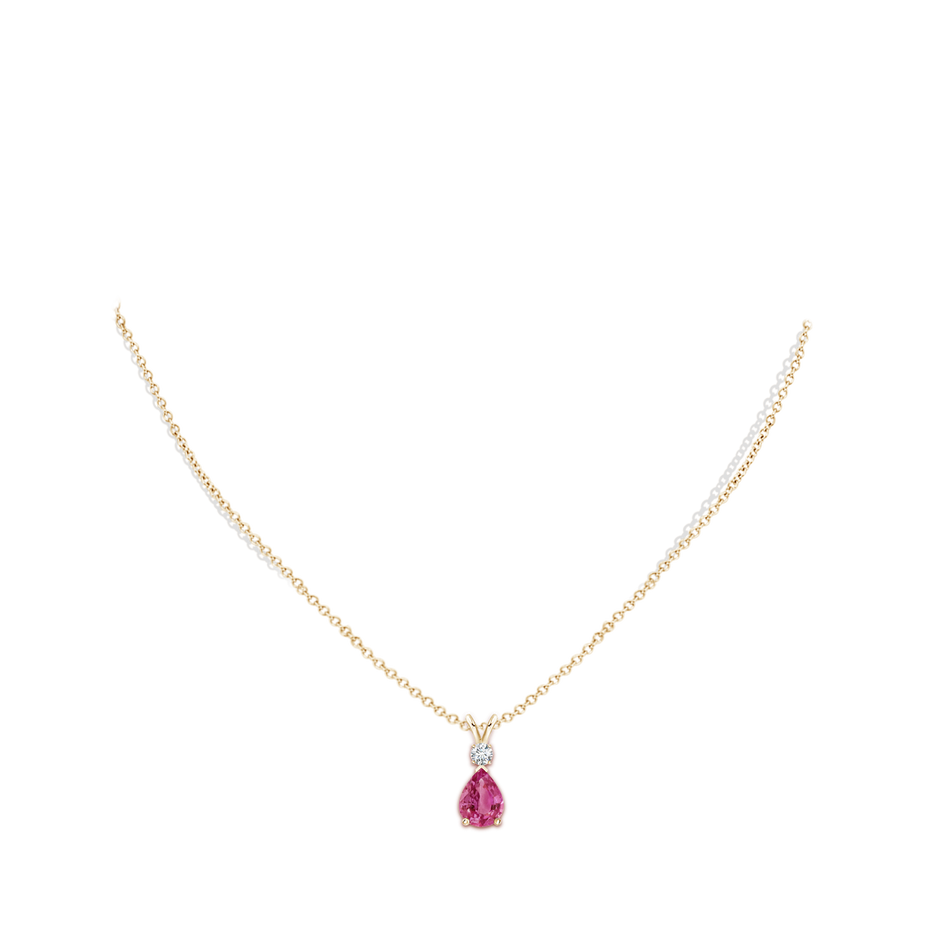 8x6mm AAAA Prong-Set Pink Sapphire Teardrop V-Bale Pendant with Diamond in Yellow Gold pen