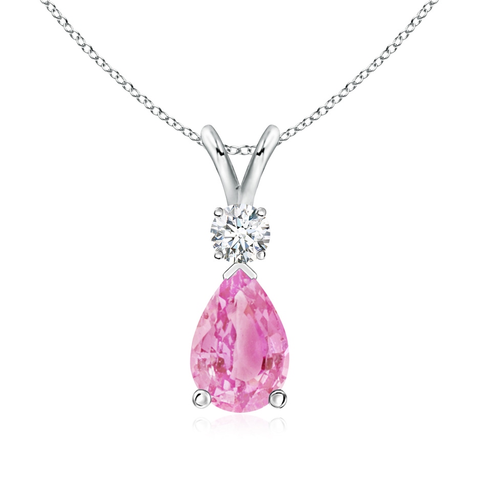 9x6mm A Prong-Set Pink Sapphire Teardrop V-Bale Pendant with Diamond in P950 Platinum 