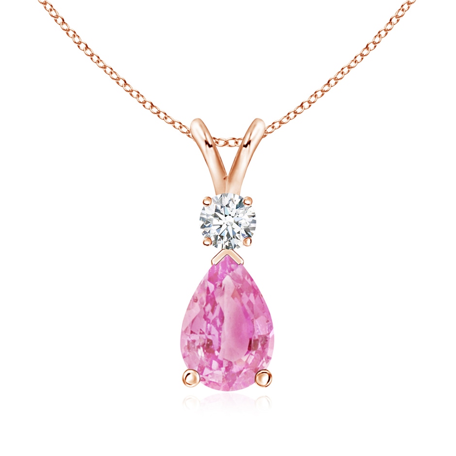 9x6mm A Prong-Set Pink Sapphire Teardrop V-Bale Pendant with Diamond in Rose Gold 