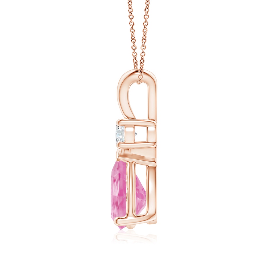 9x6mm A Prong-Set Pink Sapphire Teardrop V-Bale Pendant with Diamond in Rose Gold side 199