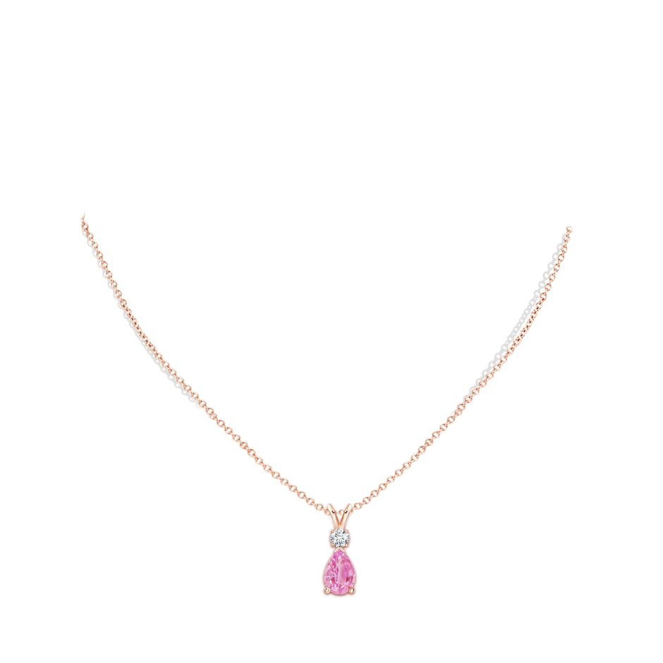 9x6mm A Prong-Set Pink Sapphire Teardrop V-Bale Pendant with Diamond in Rose Gold pen