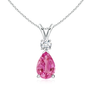 9x6mm AAA Pink Sapphire Teardrop Pendant with Diamond in P950 Platinum