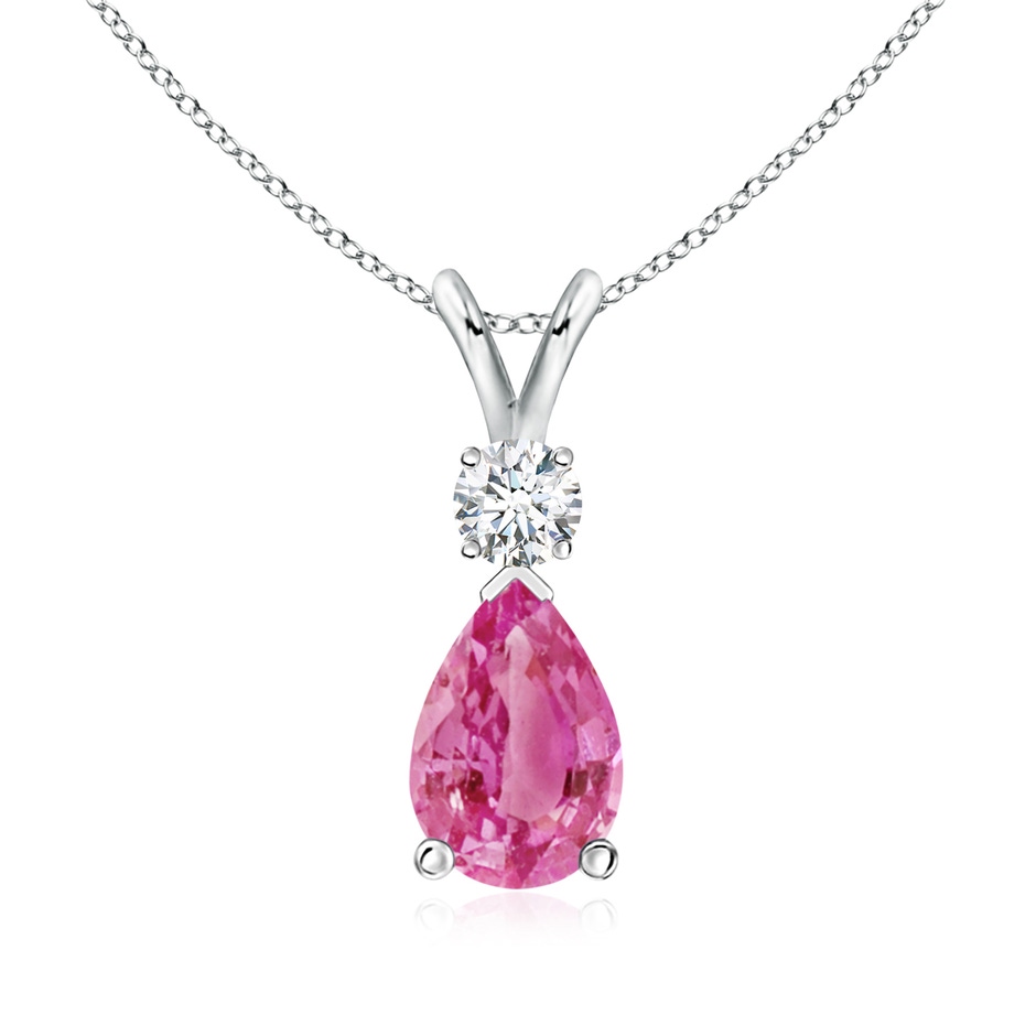 9x6mm AAA Prong-Set Pink Sapphire Teardrop V-Bale Pendant with Diamond in White Gold 