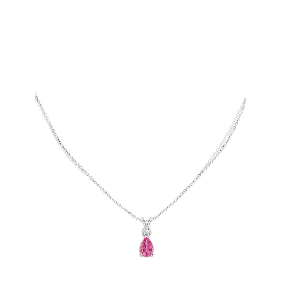 9x6mm AAA Prong-Set Pink Sapphire Teardrop V-Bale Pendant with Diamond in White Gold pen