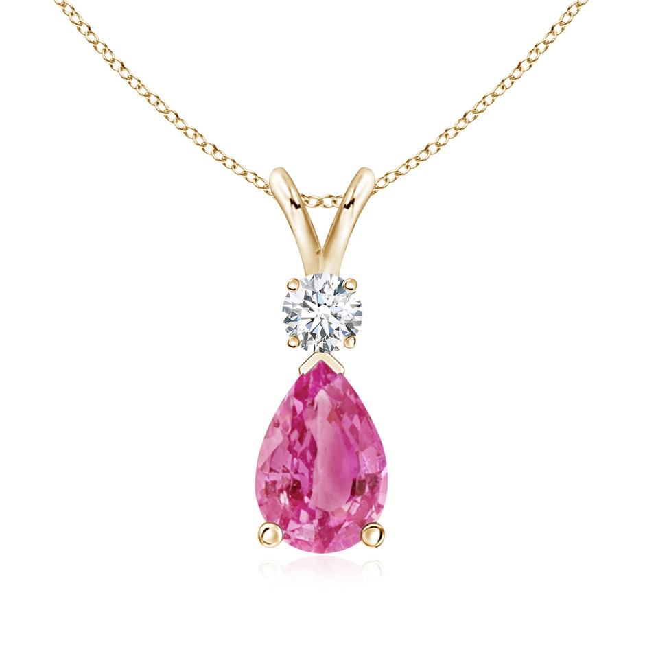 9x6mm AAA Prong-Set Pink Sapphire Teardrop V-Bale Pendant with Diamond in Yellow Gold 