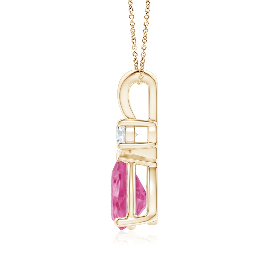 9x6mm AAA Prong-Set Pink Sapphire Teardrop V-Bale Pendant with Diamond in Yellow Gold side 199