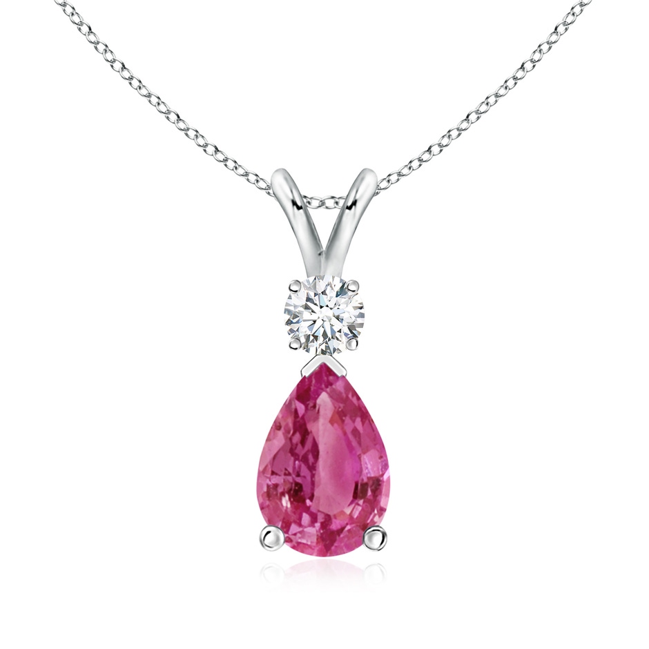 9x6mm AAAA Prong-Set Pink Sapphire Teardrop V-Bale Pendant with Diamond in P950 Platinum 