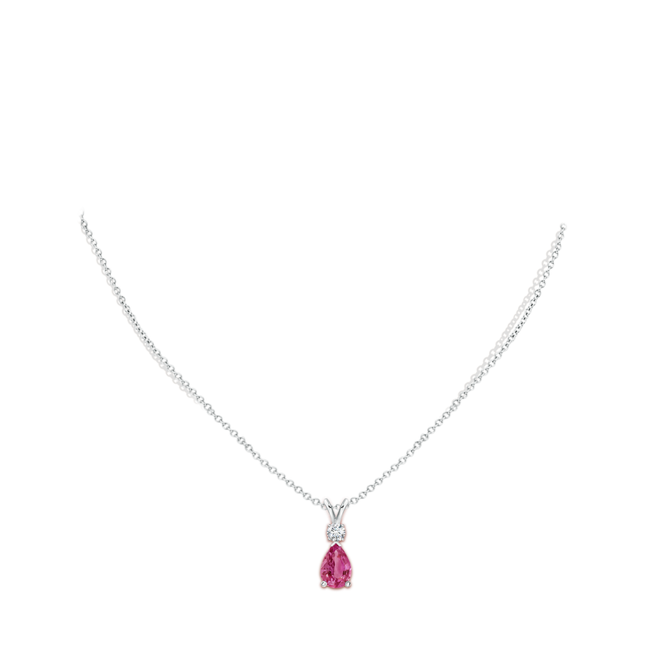 9x6mm AAAA Prong-Set Pink Sapphire Teardrop V-Bale Pendant with Diamond in P950 Platinum pen