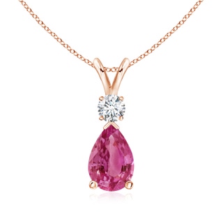 9x6mm AAAA Pink Sapphire Teardrop Pendant with Diamond in Rose Gold
