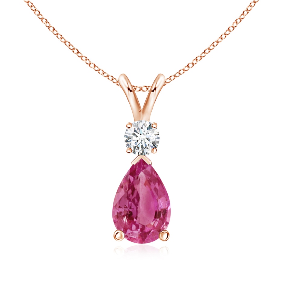 9x6mm AAAA Pink Sapphire Teardrop Pendant with Diamond in Rose Gold 