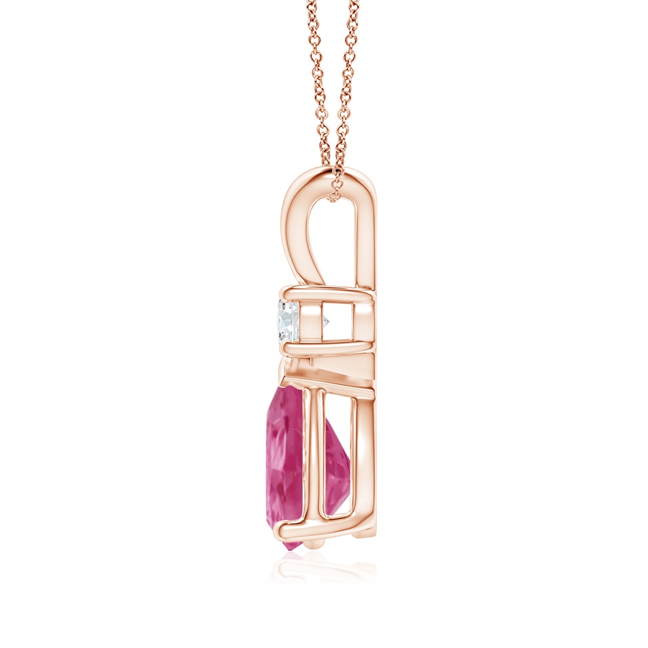 9x6mm AAAA Pink Sapphire Teardrop Pendant with Diamond in Rose Gold side 1