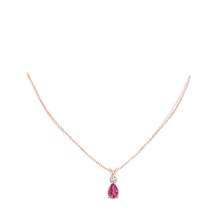 9x6mm AAAA Pink Sapphire Teardrop Pendant with Diamond in Rose Gold body-neck