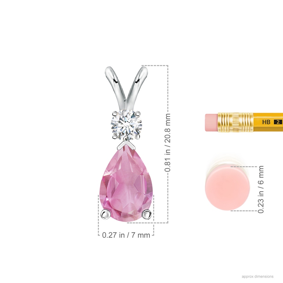 10x7mm A Prong-Set Pink Tourmaline Teardrop V-Bale Pendant with Diamond in P950 Platinum ruler
