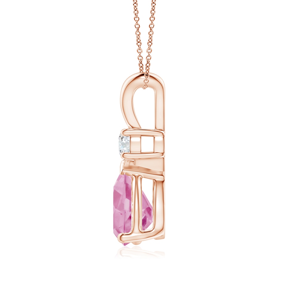10x7mm A Prong-Set Pink Tourmaline Teardrop V-Bale Pendant with Diamond in Rose Gold side 199
