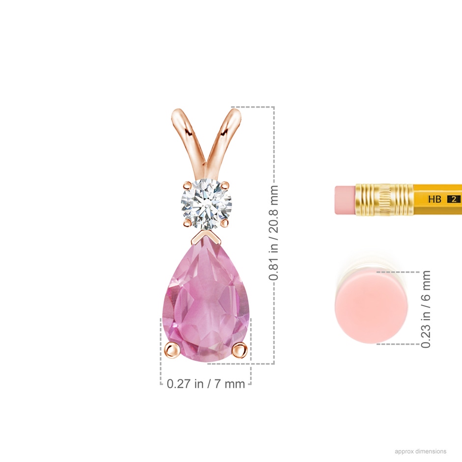 10x7mm A Prong-Set Pink Tourmaline Teardrop V-Bale Pendant with Diamond in Rose Gold ruler