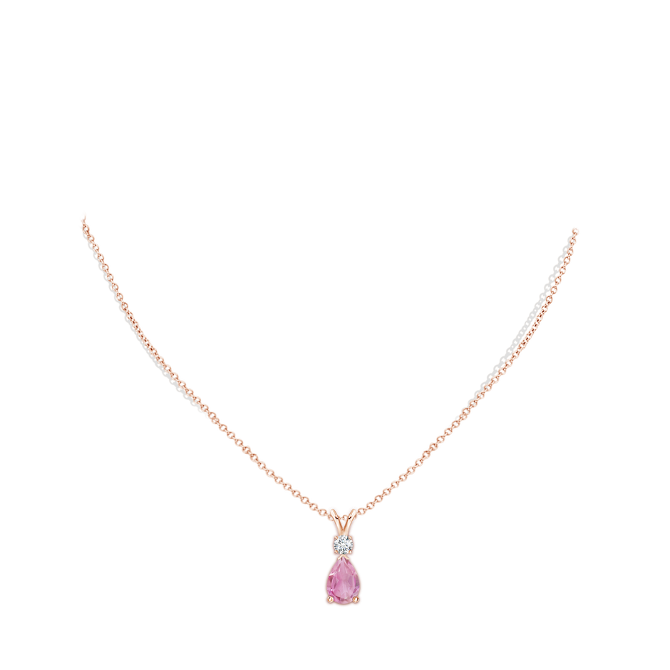 10x7mm A Prong-Set Pink Tourmaline Teardrop V-Bale Pendant with Diamond in Rose Gold pen