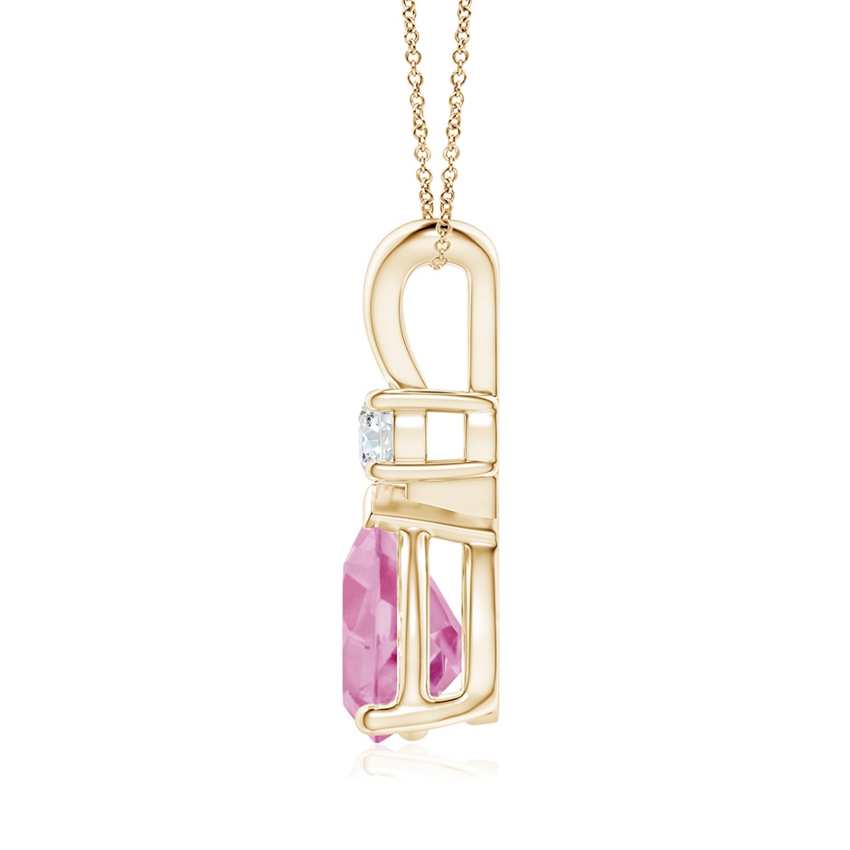 10x7mm A Prong-Set Pink Tourmaline Teardrop V-Bale Pendant with Diamond in Yellow Gold side 199