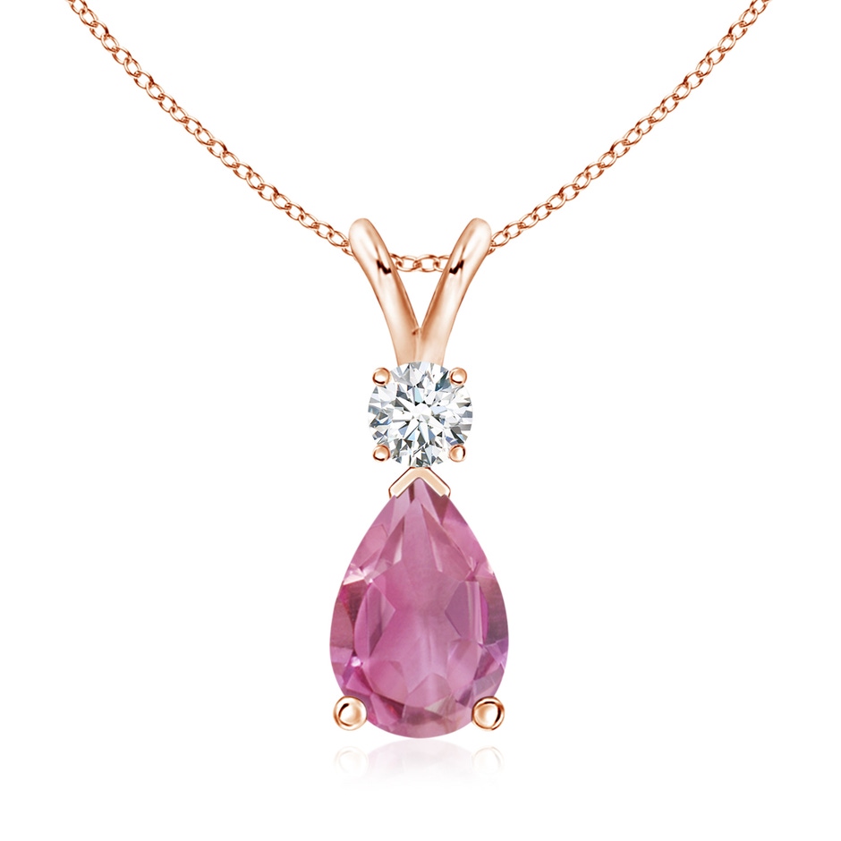 10x7mm AA Prong-Set Pink Tourmaline Teardrop V-Bale Pendant with Diamond in Rose Gold 