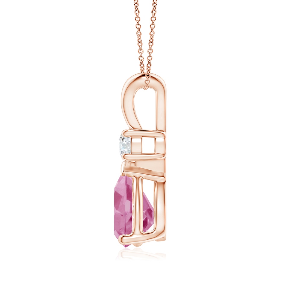 10x7mm AA Prong-Set Pink Tourmaline Teardrop V-Bale Pendant with Diamond in Rose Gold side 199