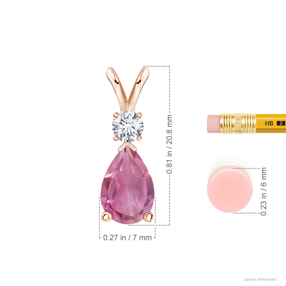 10x7mm AA Prong-Set Pink Tourmaline Teardrop V-Bale Pendant with Diamond in Rose Gold ruler