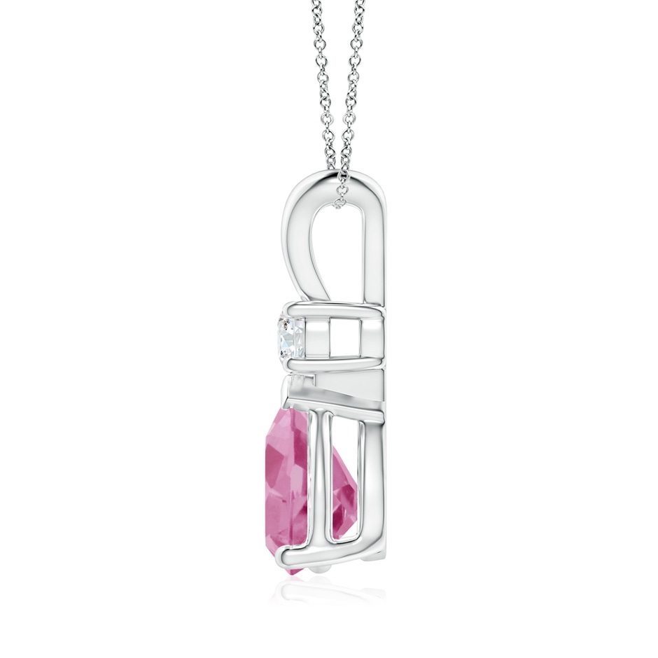 10x7mm AA Prong-Set Pink Tourmaline Teardrop V-Bale Pendant with Diamond in White Gold side 199
