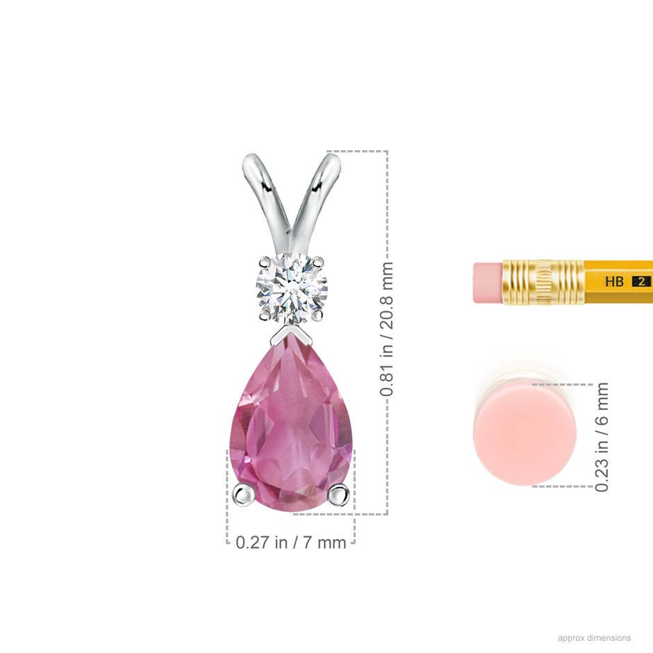 10x7mm AA Prong-Set Pink Tourmaline Teardrop V-Bale Pendant with Diamond in White Gold ruler