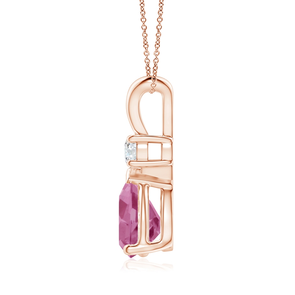 10x7mm AAA Prong-Set Pink Tourmaline Teardrop V-Bale Pendant with Diamond in Rose Gold side 199