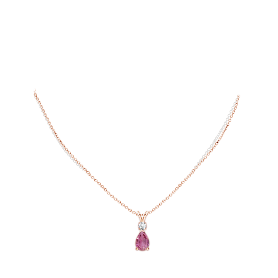 10x7mm AAA Prong-Set Pink Tourmaline Teardrop V-Bale Pendant with Diamond in Rose Gold pen