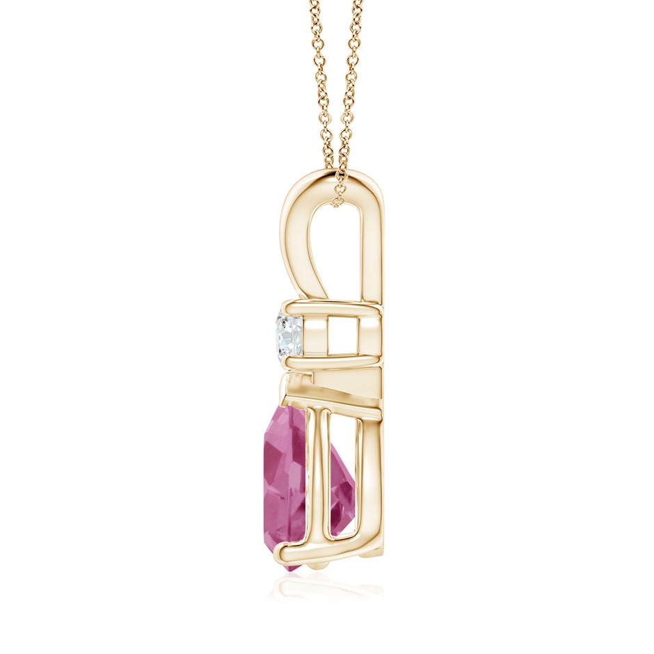 10x7mm AAA Prong-Set Pink Tourmaline Teardrop V-Bale Pendant with Diamond in Yellow Gold side 199