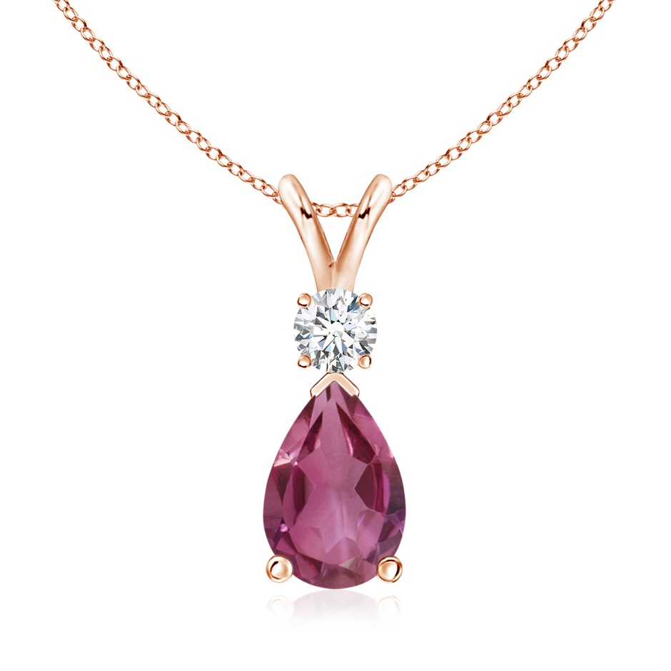 10x7mm AAAA Prong-Set Pink Tourmaline Teardrop V-Bale Pendant with Diamond in 18K Rose Gold 