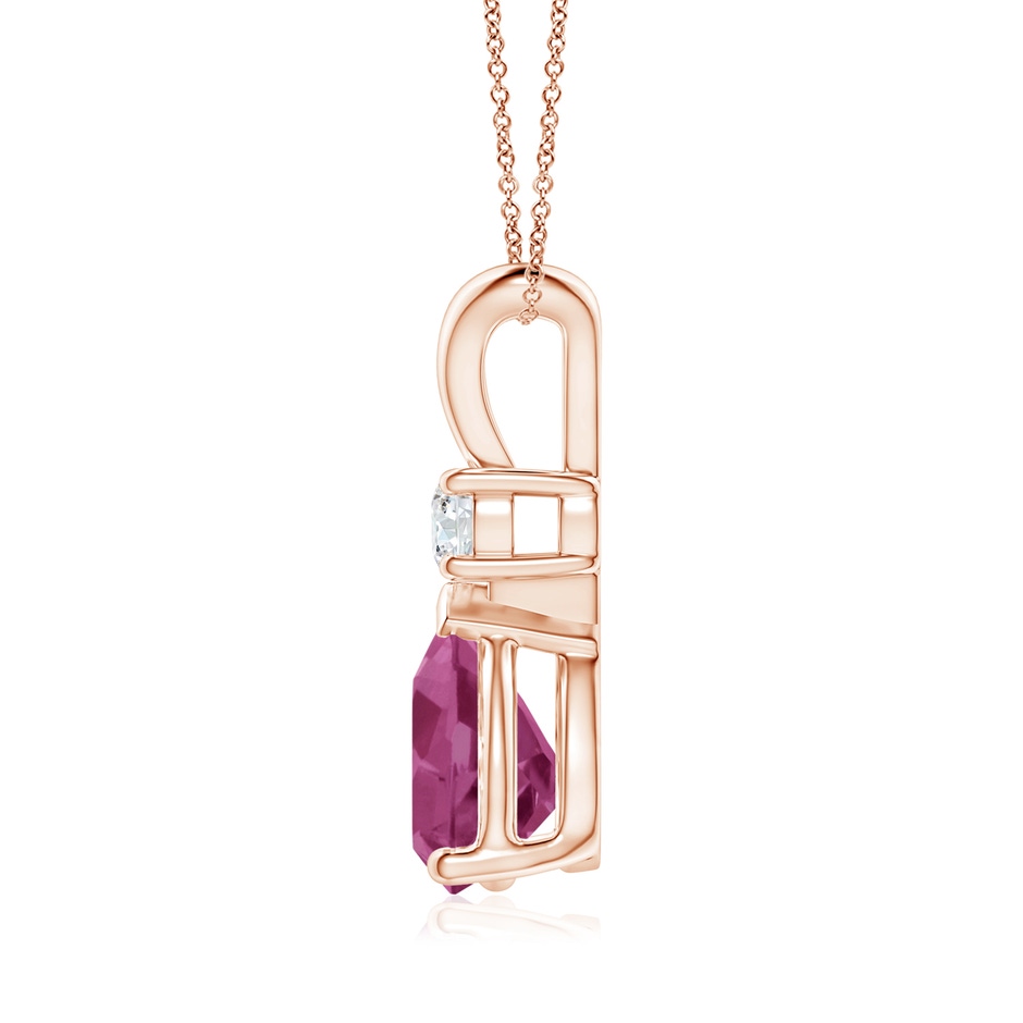 10x7mm AAAA Prong-Set Pink Tourmaline Teardrop V-Bale Pendant with Diamond in 18K Rose Gold side 199