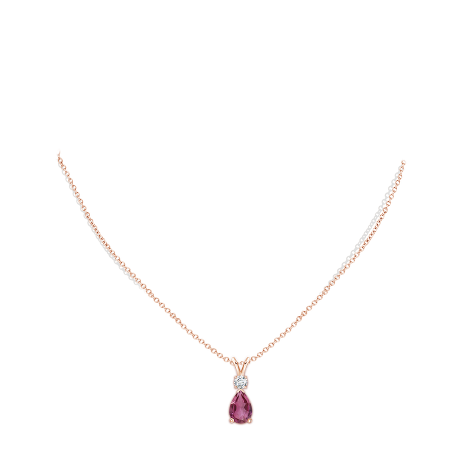 10x7mm AAAA Prong-Set Pink Tourmaline Teardrop V-Bale Pendant with Diamond in 18K Rose Gold pen