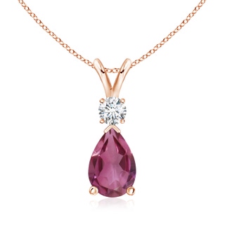 10x7mm AAAA Pink Tourmaline Teardrop Pendant with Diamond in Rose Gold