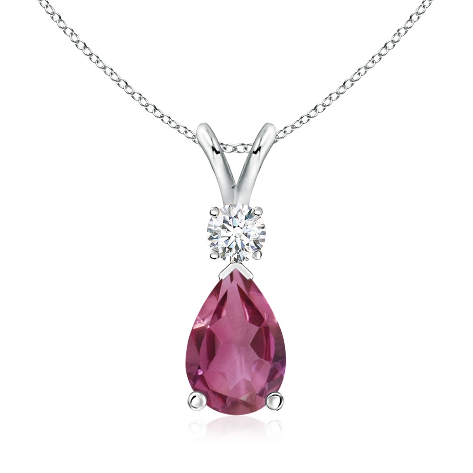 10x7mm AAAA Pink Tourmaline Teardrop Pendant with Diamond in White Gold 