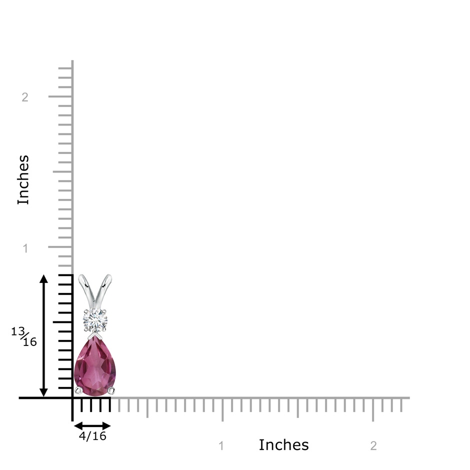 10x7mm AAAA Pink Tourmaline Teardrop Pendant with Diamond in White Gold ruler